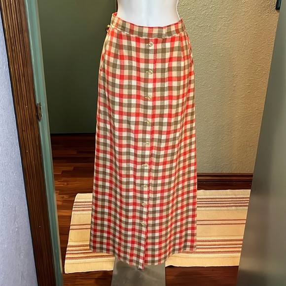 EUC VTG Young Pendleton Wool orange plaid button up maxi skirt Sz 11/12 - Picture 1 of 12